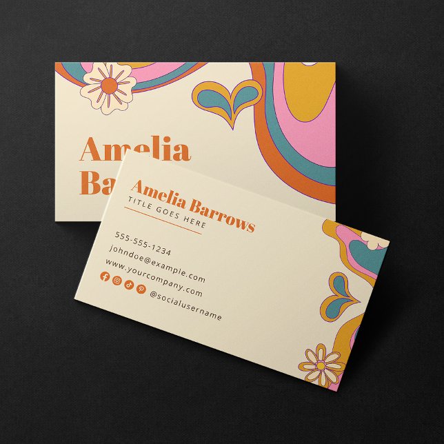 Groovy Floral Retro Colourful Abstract 70s Inspire Business Card (Creator Uploaded)