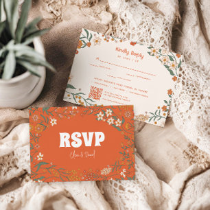 Groovy Floral Vintage Retro Wedding RSVP Card