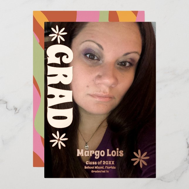 Groovy Florals Graduation Pressed  Foil Invitation (Front/Back)