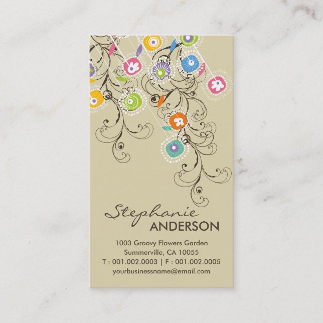Groovy Flower Garden Whimsical Colourful Floral Business Card (Front)