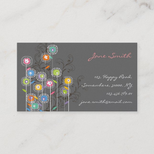 Groovy Flower Garden Whimsical Colourful Floral Business Card (Front)