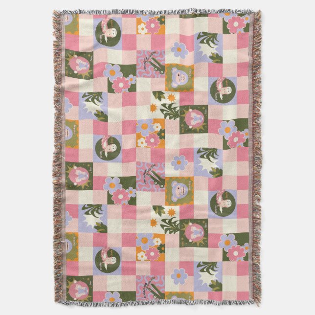 Groovy Flower Jungle Print Throw Blanket (Front Vertical)