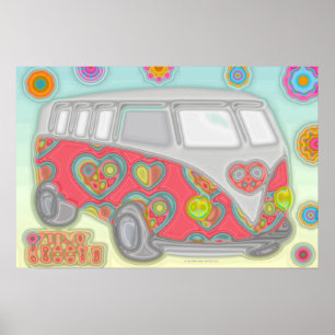 Groovy Flower Power 60s Hippy Van Poster