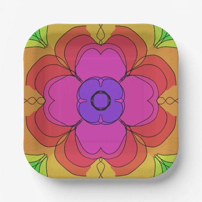 Groovy Flower Power 70s Gogo Paper Plate (Front)