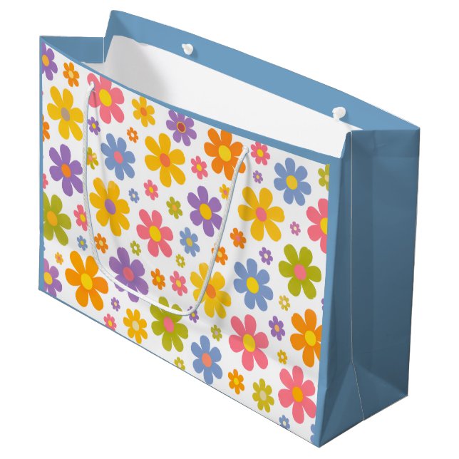 Groovy Flower Power (Blue) Large Gift Bag (Front Angled)