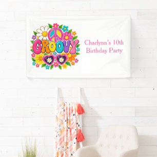 Groovy Flower Power Girl Birthday Party Banner