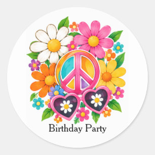 Groovy Flower Power Girl Birthday Party Classic Round Sticker