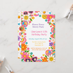 Groovy Flower Power Girl Birthday Party Invitation