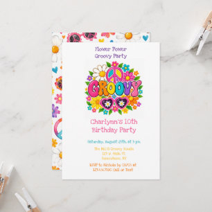 Groovy Flower Power Girl Birthday Party Invitation