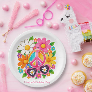 Groovy Flower Power Girl Birthday Party Paper Plate