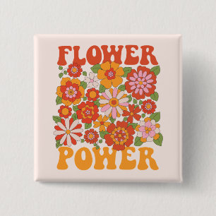 Groovy Flower Power Graphic 15 Cm Square Badge