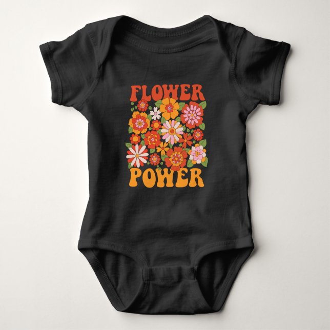 Groovy Flower Power Graphic Baby Bodysuit (Front)
