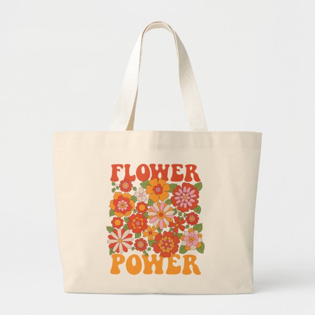 Groovy Flower Power Graphic Large Tote Bag (Front)