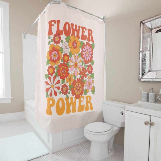 Groovy Flower Power Graphic Shower Curtain (In Situ)