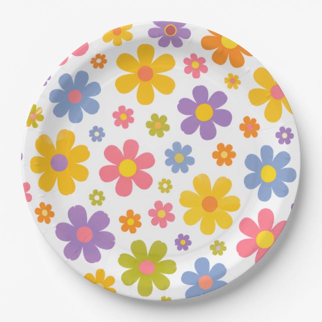 Groovy Flower Power Paper Plate (Front)