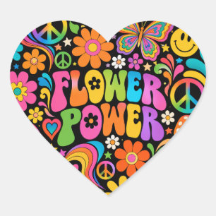 Groovy Flower Power Retro Heart Sticker