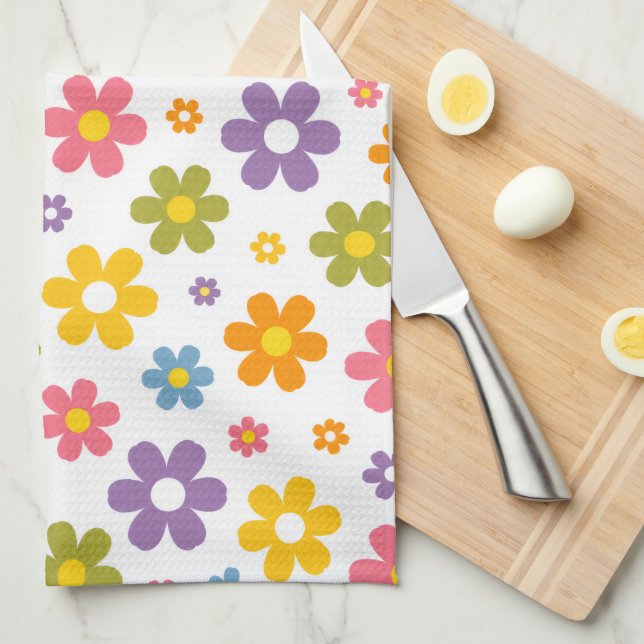 Groovy Flower Power Tea Towel (Quarter Fold)