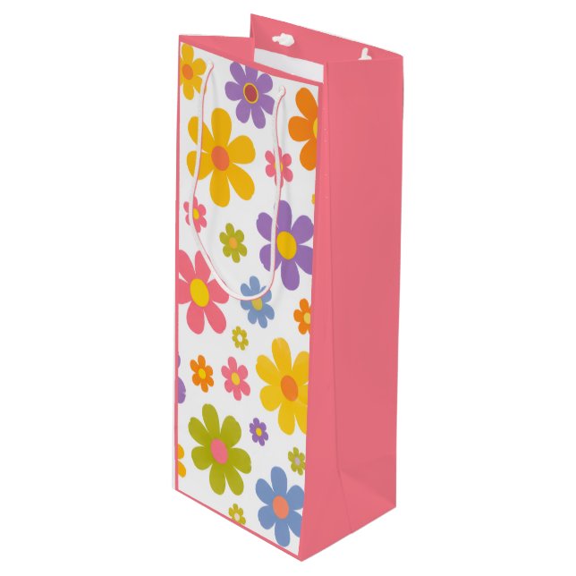 Groovy Flower Power Wine Gift Bag (Front Angled)