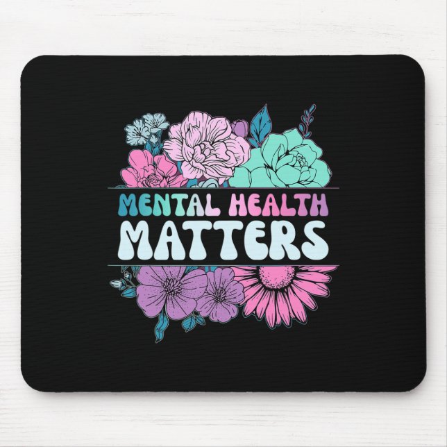 Groovy Flower Retro Mental Health Problems Awarene Mouse Pad (Front)