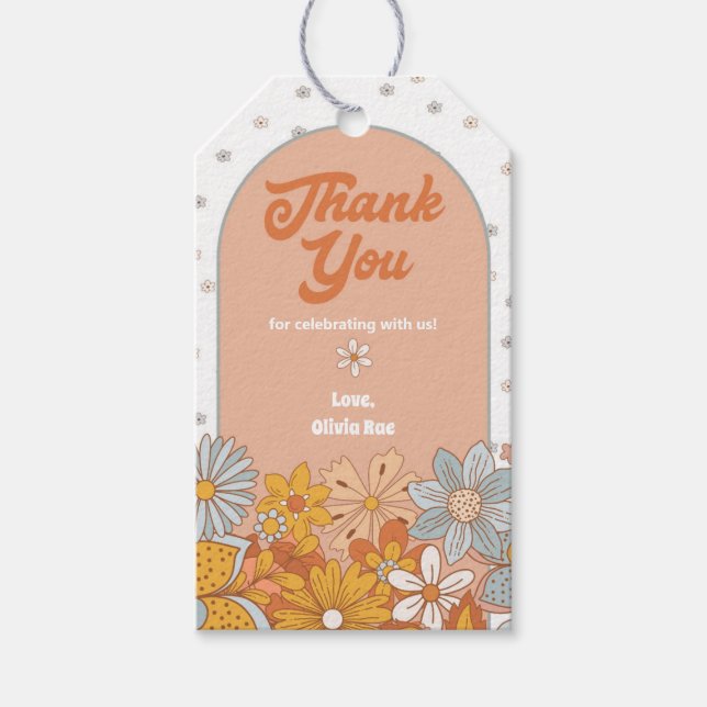 Groovy Flower Retro Thank You Tags (Front)