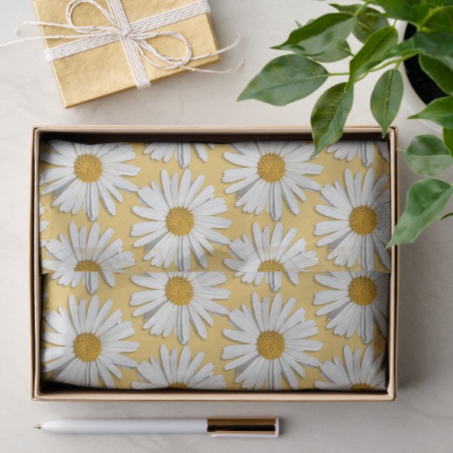 Groovy Flower White Daisy Hippie Blossoms Yellow Tissue Paper (Gift)