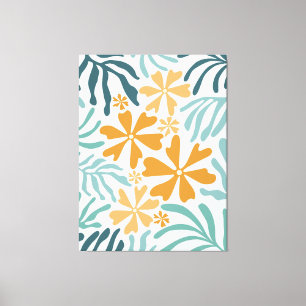 Groovy Flowers and Leaves Orange, Teal, Aqua Canvas Print