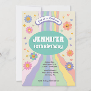 Groovy flowers birthday invitation
