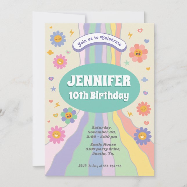 Groovy flowers birthday invitation (Front)