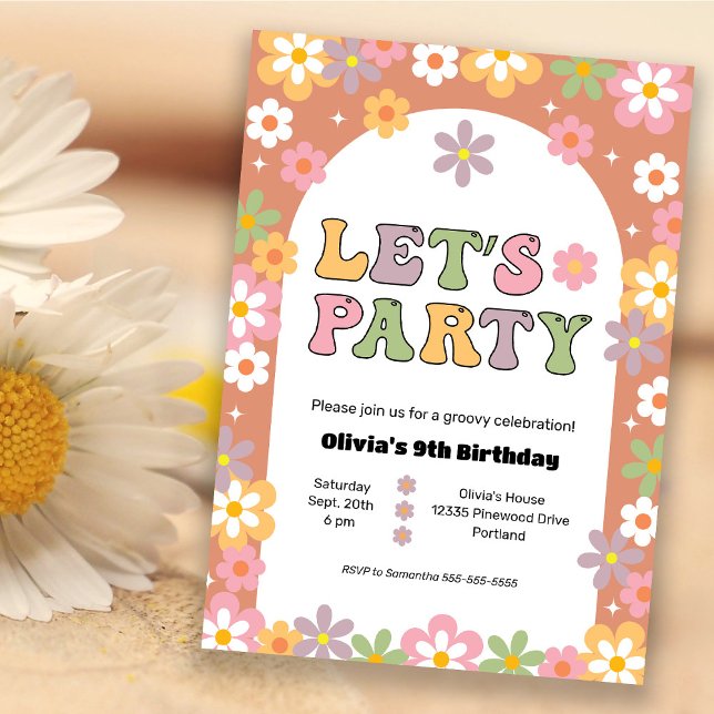 Groovy Flowers Girl's Hippie Birthday Party Invitation (Creator Uploaded)