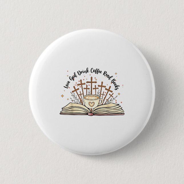 Groovy Flowers Love God Drink Coffee Read Books Ch 6 Cm Round Badge (Front)