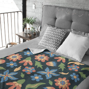 Groovy Flowers Retro Pattern Fleece Blanket