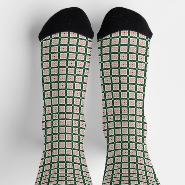 Groovy Folksy Bohemian Eclectic Christmas Pattern Socks (Top)