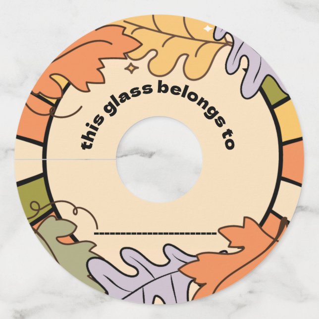 Groovy Friendsgiving Wine Glass Tags (Front)