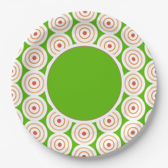 Groovy Fun Bright Green Tiled Art Centre Circle Paper Plate (Front)