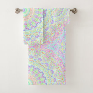 Groovy Funky Boho Hippie Rainbow Abstract Mandala Bath Towel Set