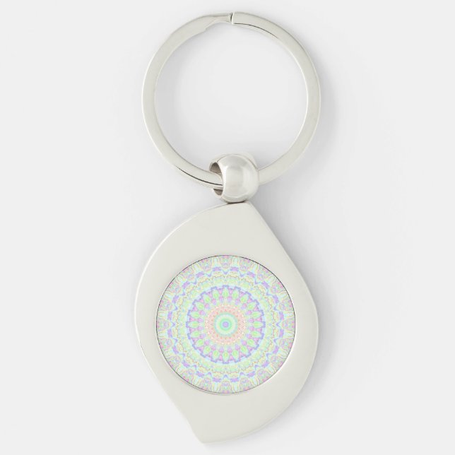 Groovy Funky Boho Hippie Rainbow Abstract Mandala Key Ring (Front)