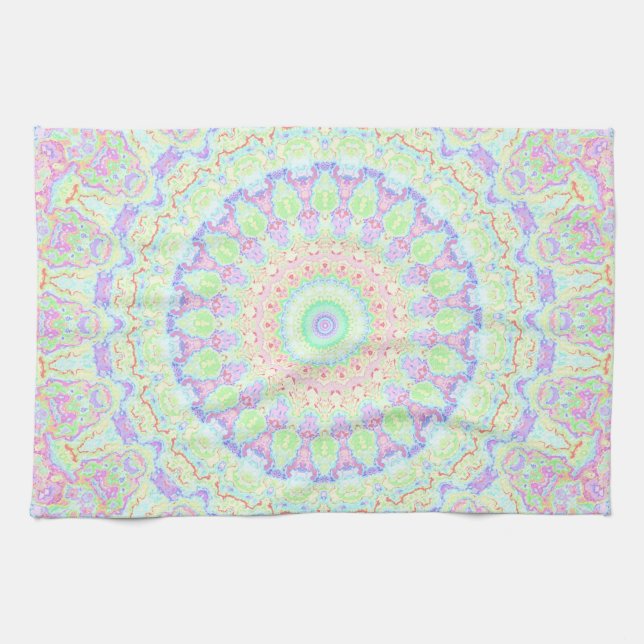 Groovy Funky Boho Hippie Rainbow Abstract Mandala Tea Towel (Horizontal)