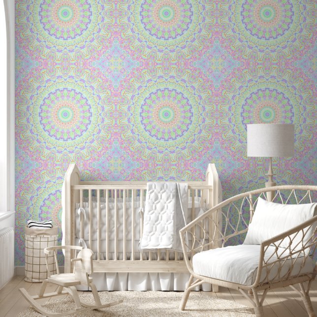 Groovy Funky Boho Hippie Rainbow Abstract Mandala Wallpaper (Kids)
