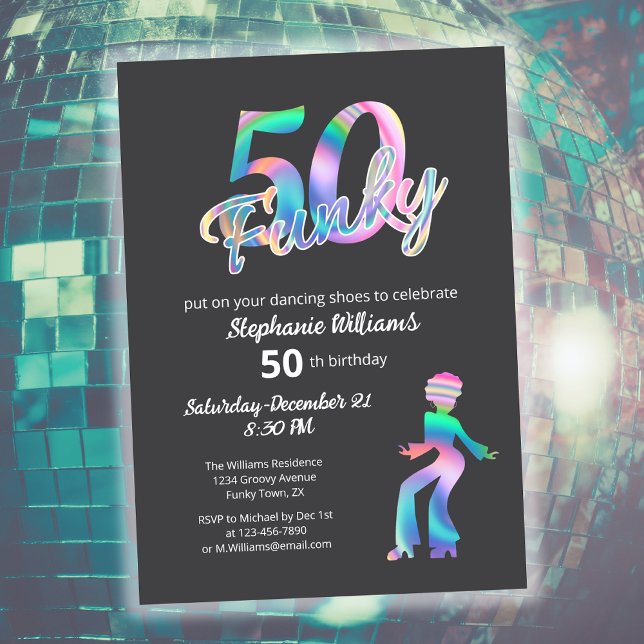 Groovy Funky Disco Ty Dye Women's 50th Birthday Invitation (Creator Uploaded)