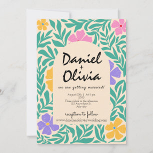 Groovy Funky Floral with QR Wedding Invitation