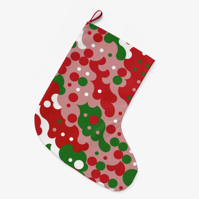 Groovy Funky Mod Retro Christmas Pattern Large Christmas Stocking (Front (Hanging))