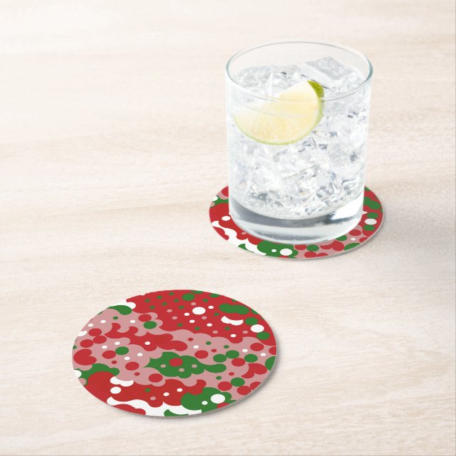 Groovy Funky Mod Retro Christmas Pattern Round Paper Coaster (Insitu)