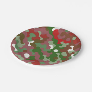 Groovy Funky Retro Boho Red and Green Christmas Paper Plate