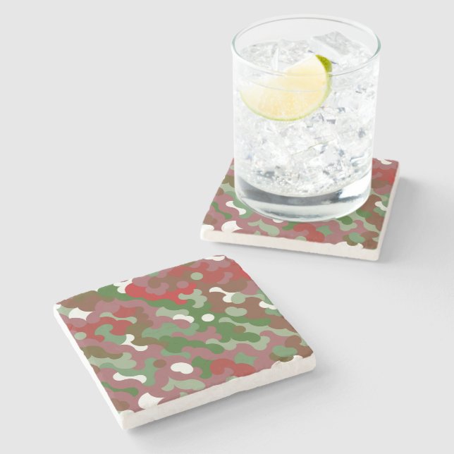 Groovy Funky Retro Boho Red and Green Christmas Stone Coaster (Side)