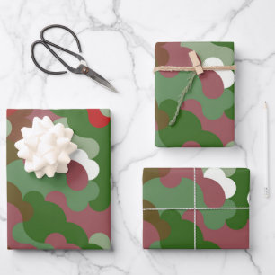 Groovy Funky Retro Boho Red and Green Christmas Wrapping Paper Sheet