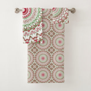 Groovy Funky Tie Dye Christmas Boho Hippie Mandala Bath Towel Set