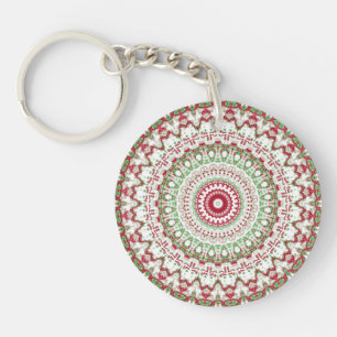 Groovy Funky Tie Dye Christmas Boho Hippie Mandala Key Ring