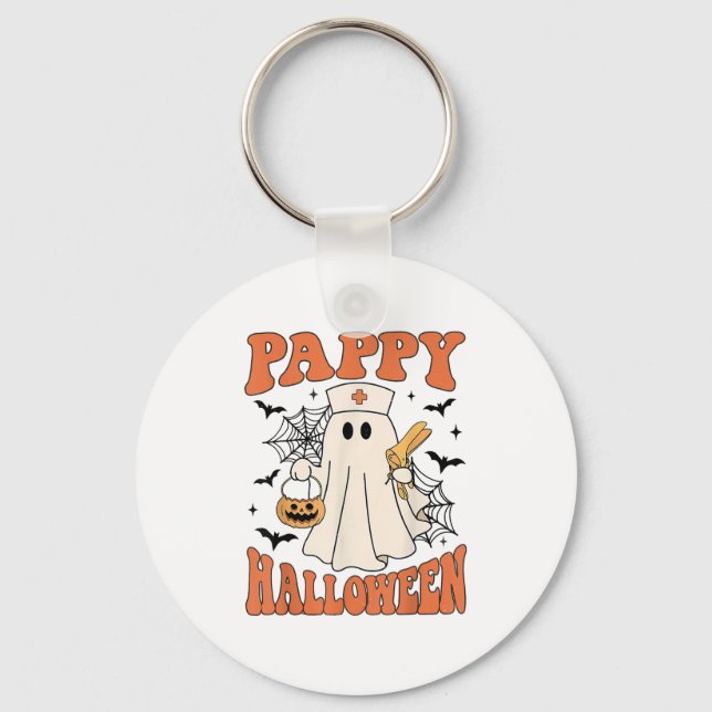 Groovy Funny Boo Ghost Nurses Pappy Halloween Obgy Key Ring (Front)