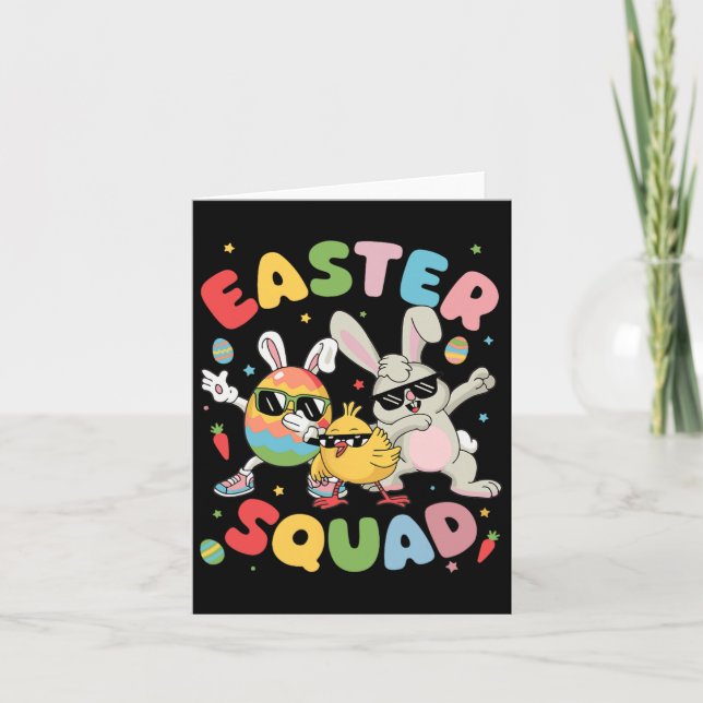 Groovy Funny Rabbit Egg Chick Easter Squad Day Men Card (Front)