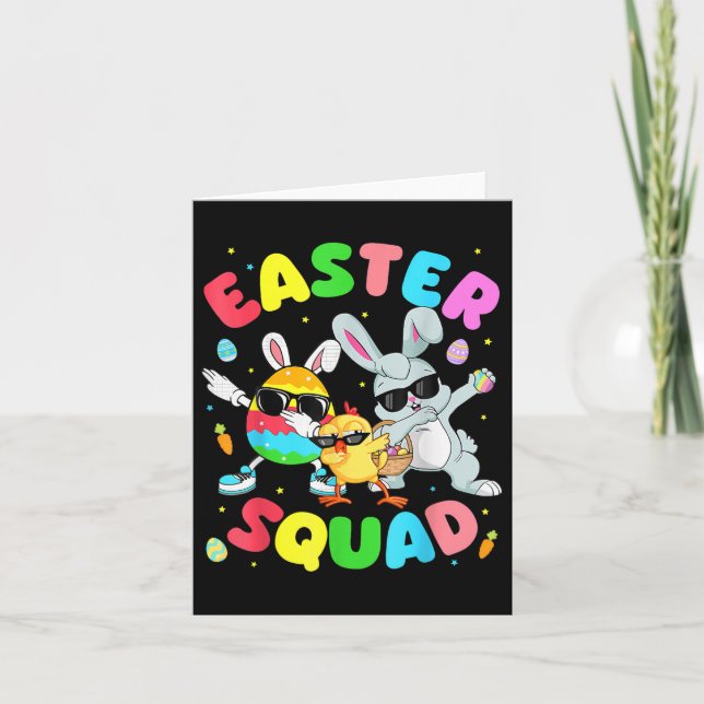 Groovy Funny Rabbit Egg Chick Easter Squad Day Men Card (Front)